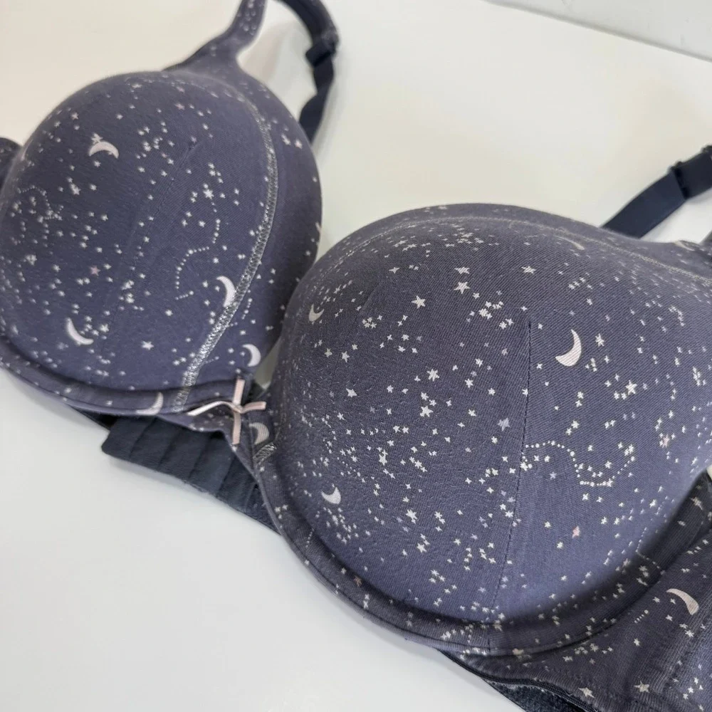 Cacique Celestial Print T Shirt Bra‎ 42C Moon Stars Full Coverage Lounge